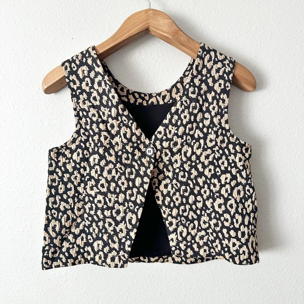 Maeve Brocade Leopard Print Wide Leg Pants & Crop Top Vest Set Women Size 2 - Picture 12 of 16